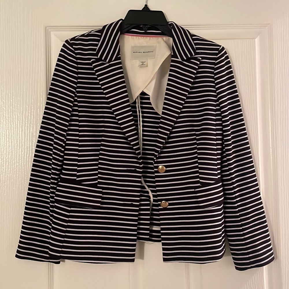 Banana Republic Striped Navy/White Nautical Knit Blazer, Size 4P
